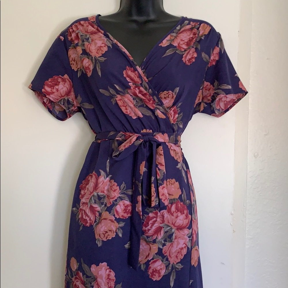 Kimono style floral print wrap dress